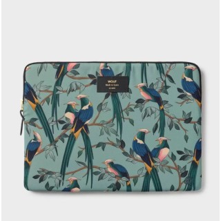 Pochette ordinateur 13" et 15" motifs oiseaux avec fond bleu