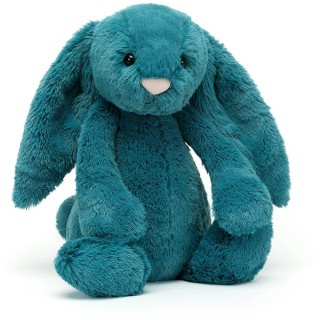 Peluche lapin bleu avec grandes oreille et nez rose