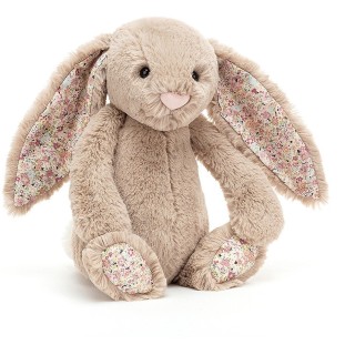 Peluche lapin beige avec motifs fleuris