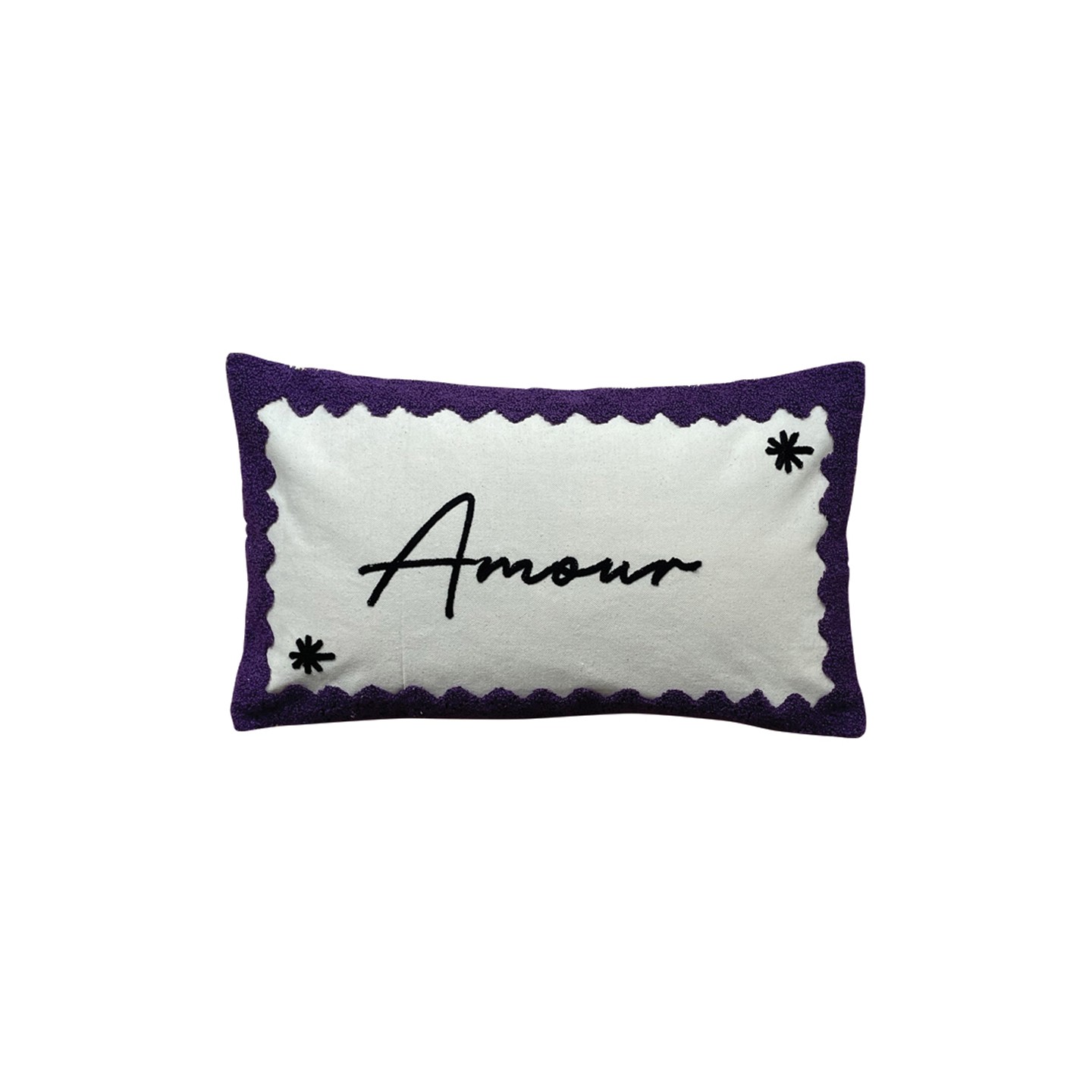 Coussin Brodé Anke Drechsel 30x50cm – Soie Velours Violet/or, Fait Main