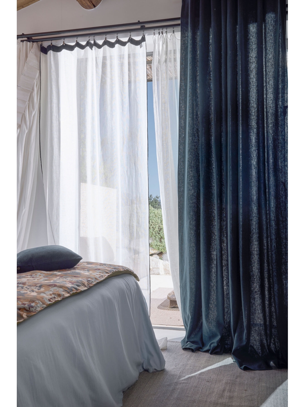 Rideau en lin et coton ruflette et passe tringe - Figari