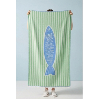 Serviette de plage FISHBREAK 100% coton rayée dessin Poisson  - 95X180cm - 420gr