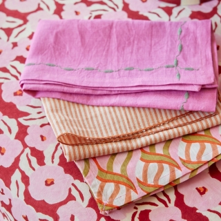 Lot de 2 serviettes de table en lin et coton - brodé