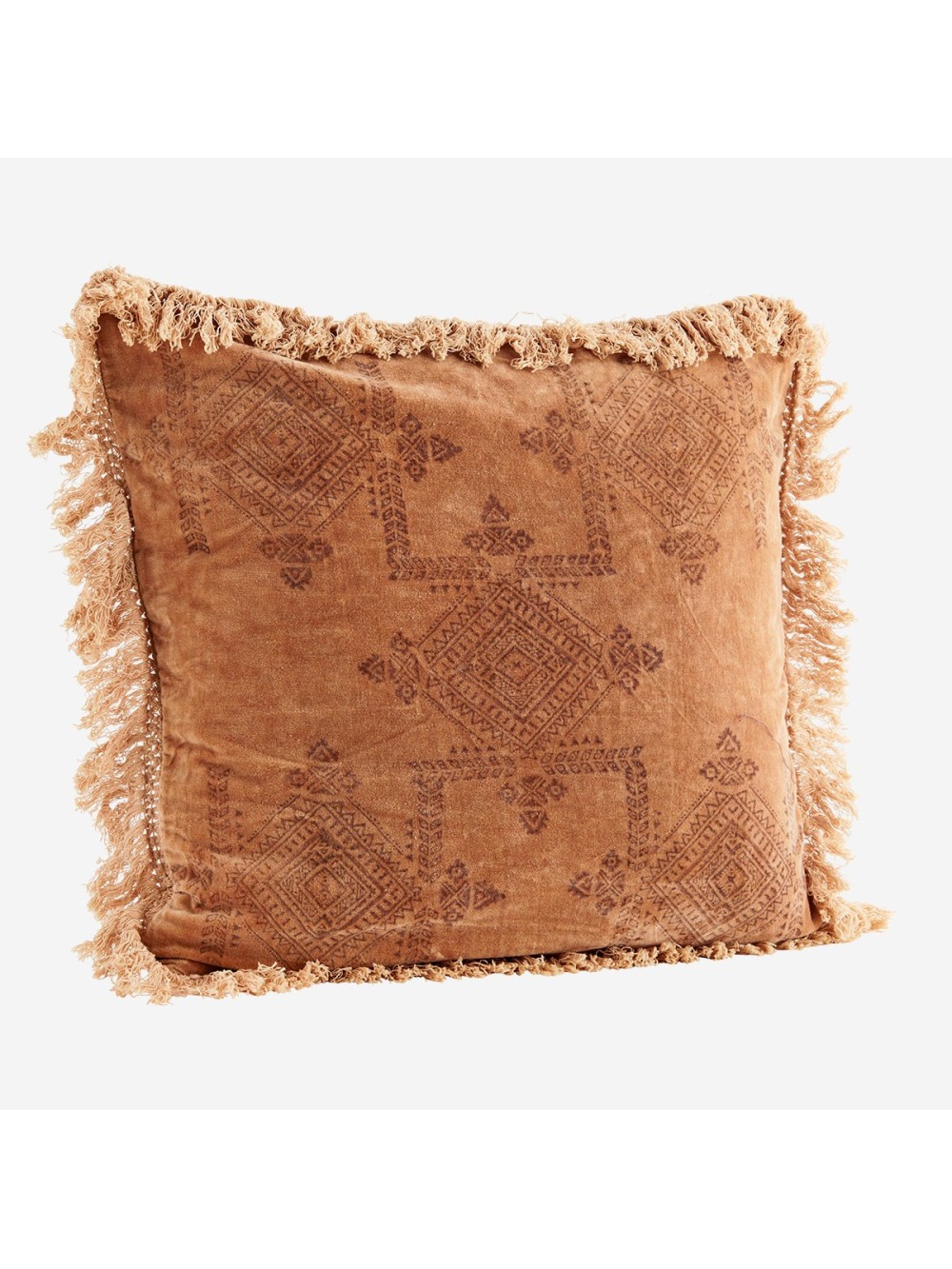 COUSSIN EN VELOUR IMPRIME PÊCHE 50X50