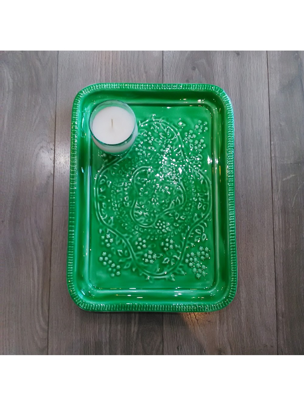 PLATEAU RECTANGLE BERBERE EN METAL EMAILLE GM GREEN