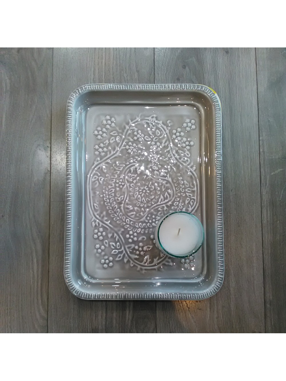 PLATEAU RECTANGLE BERBERE EN METAL EMAILLE GM GREY