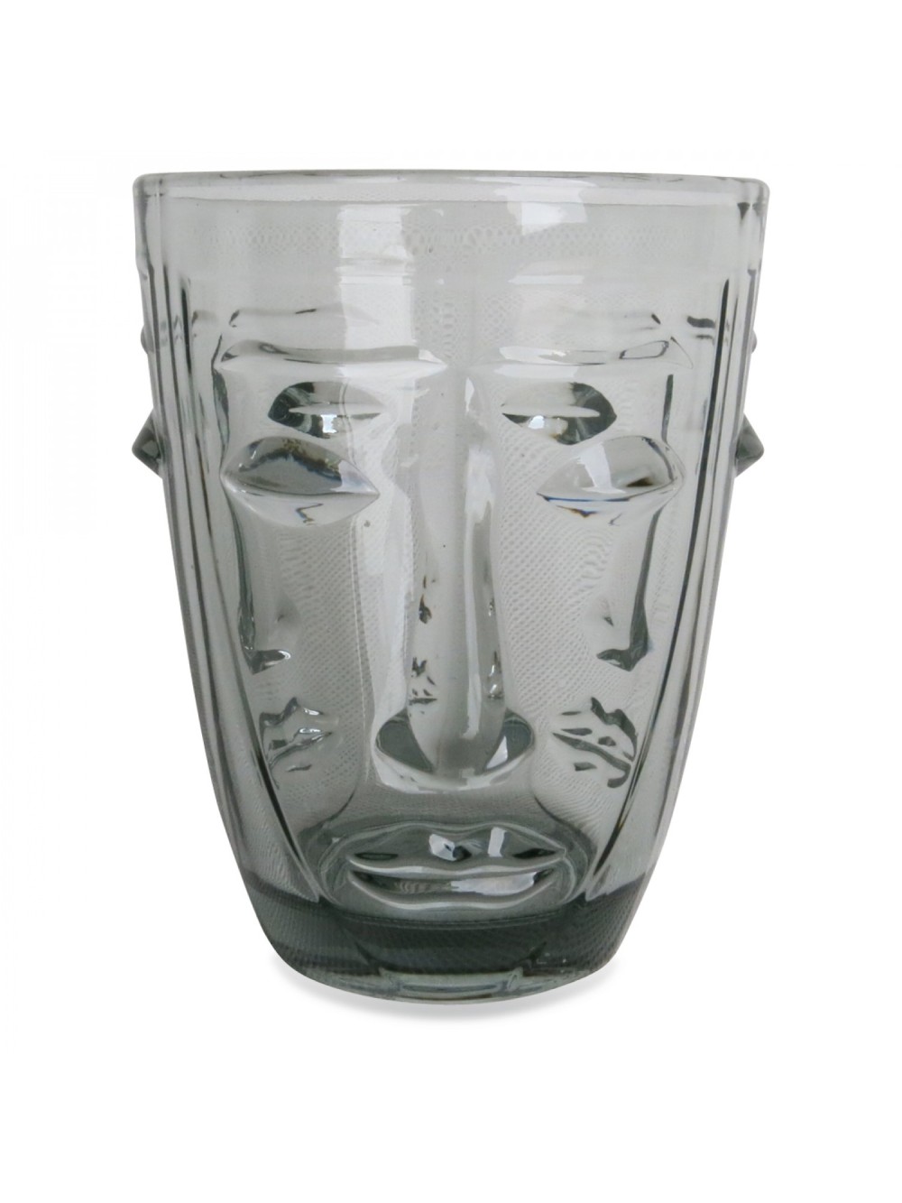 VERRE GOBELET VISAGE GRIS D.8 H10CM