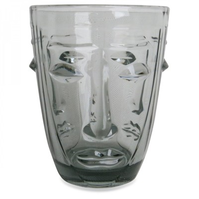 VERRE GOBELET VISAGE GRIS D.8 H10CM