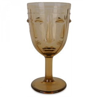 VERRE A PIED VISAGE AMBRE D.8 H.16.5 CM