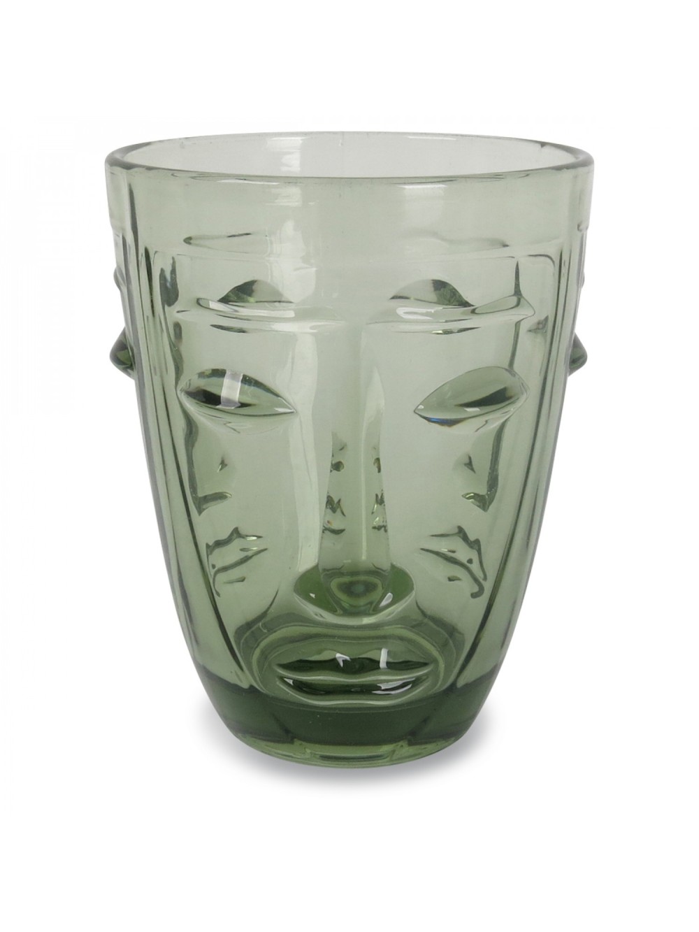 VERRE GOBELET VISAGE VERT D.8 H.10