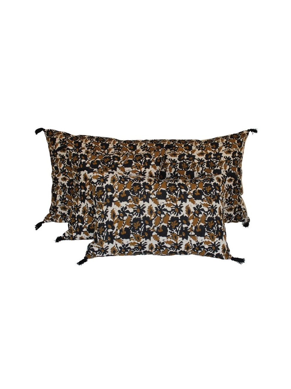 COUSSIN BOHOL 100% LIN LAVÉ - BLOCK PRINT  45X45